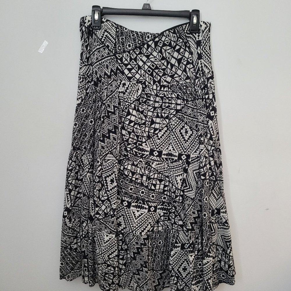Chaps Denim Tribal Print A-Line Maxi Skirt
